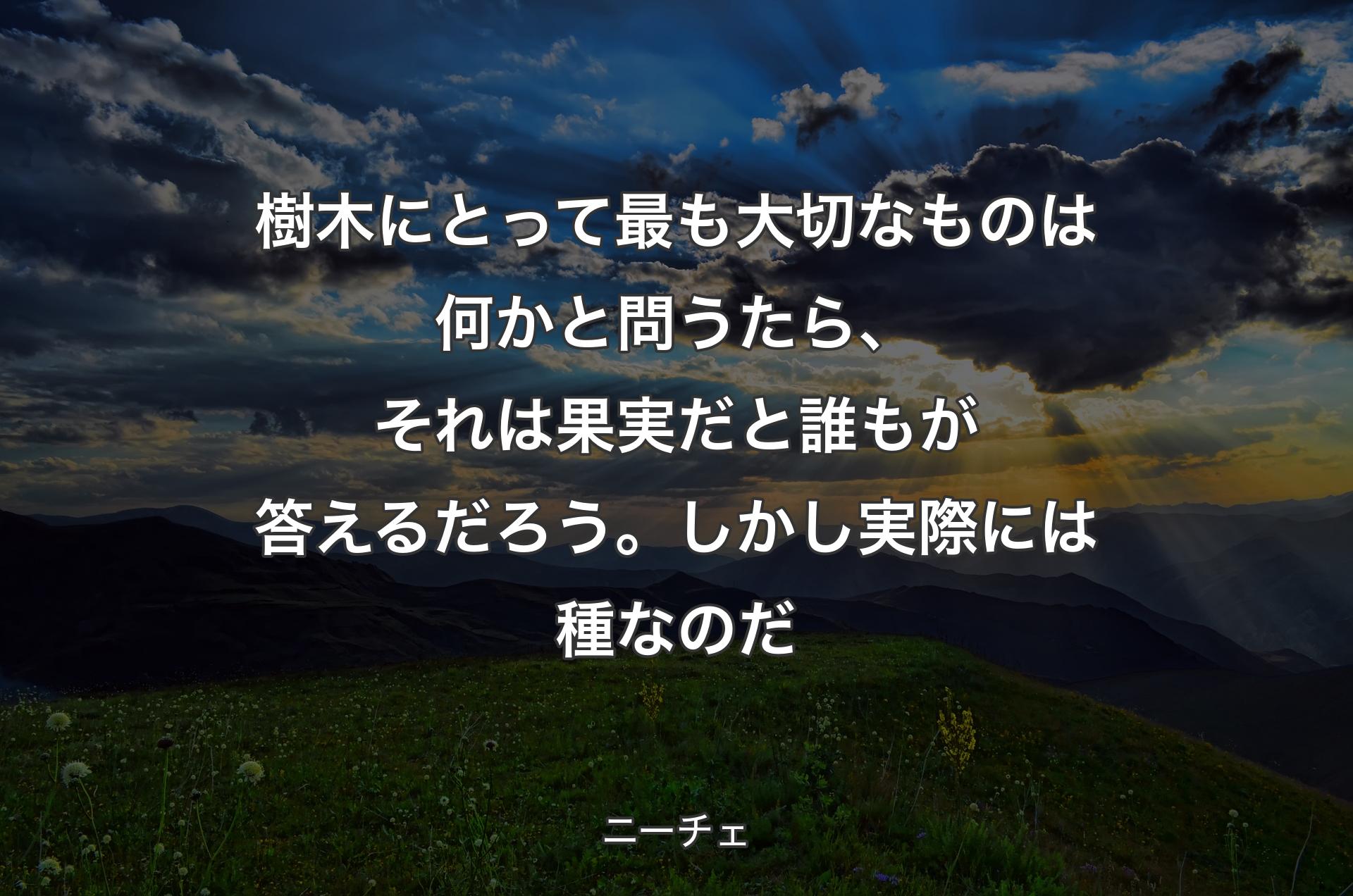 樹木にとって最も大切なものは何かと問うたら、それは果実だと誰もが答えるだろう。しかし実際には種なのだ - ニーチェ