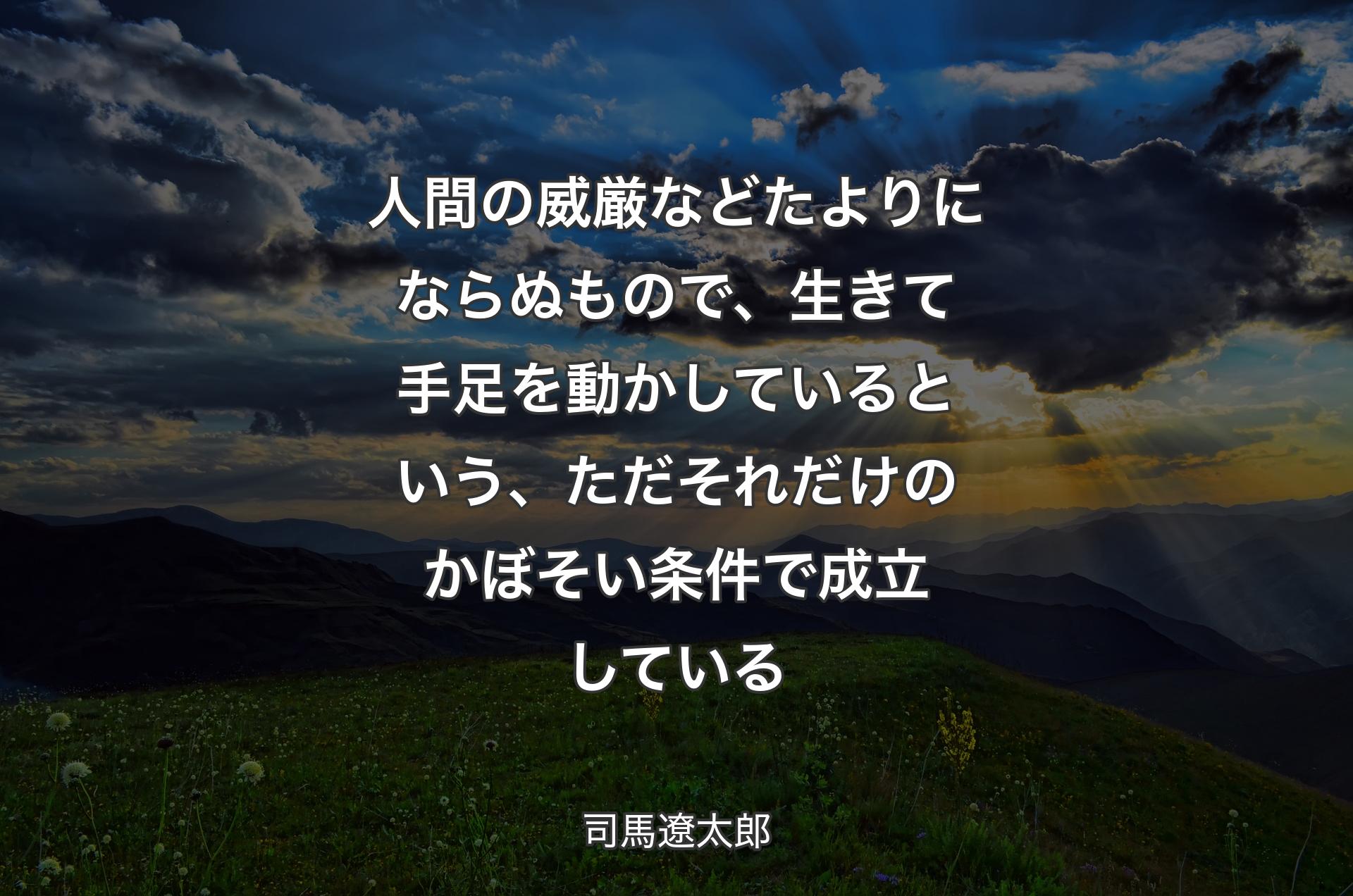 人間の威厳などたよりにならぬもので、生きて手足を動かしているという、ただそれだけのかぼそい条件で成立している - 司馬遼太郎