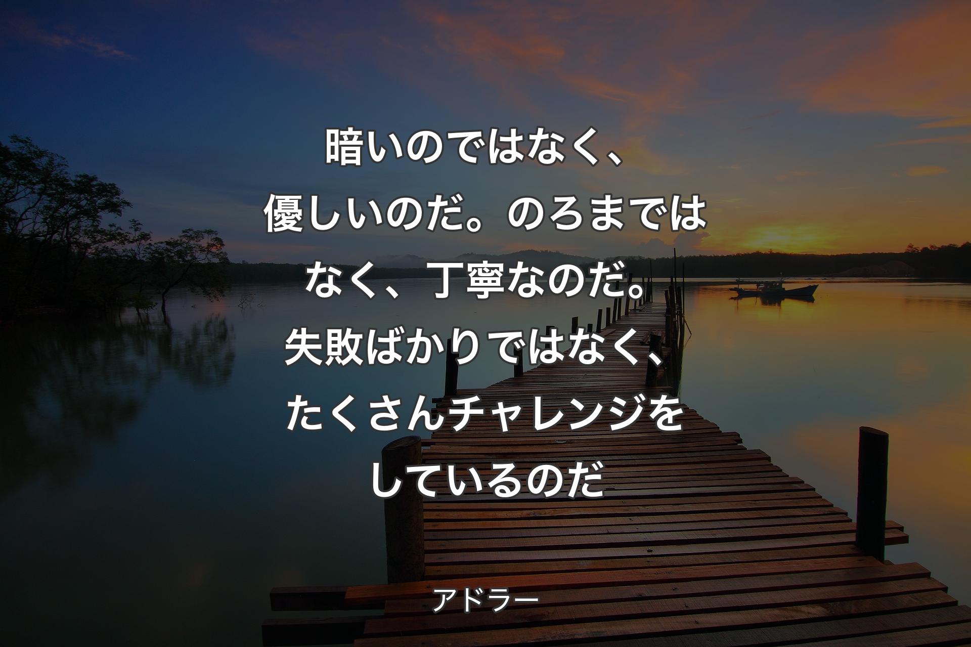 暗いのではなく、優しいのだ。のろまではなく、丁寧なのだ。失敗ばかりではなく、たくさんチャレンジをしているの��だ - アドラー