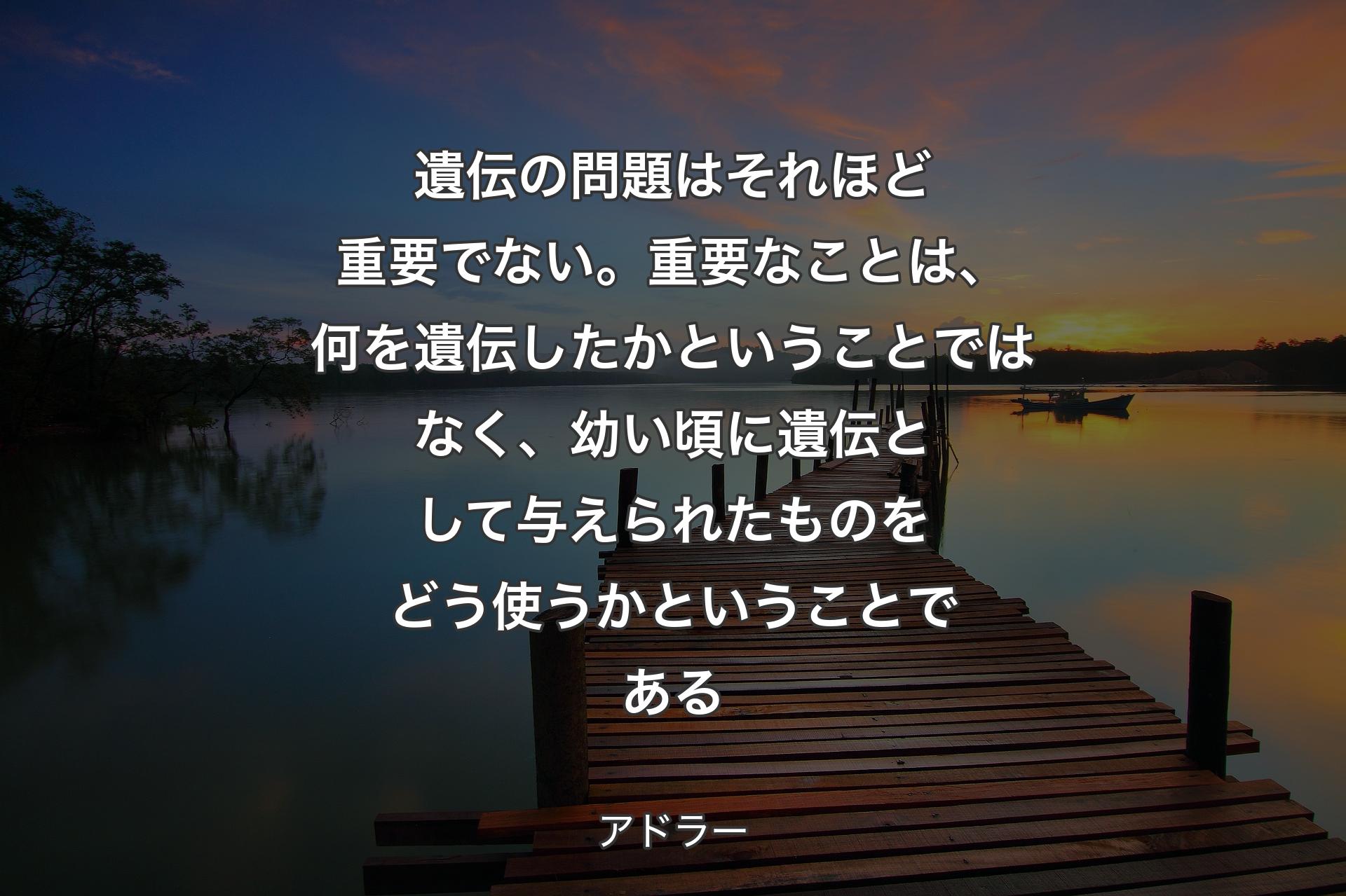 【背景3】遺伝の問題はそれほど重要でない。重要なことは、何を遺伝したかということではなく、幼い頃に遺伝として与えられたものをどう使うかということである - アドラー