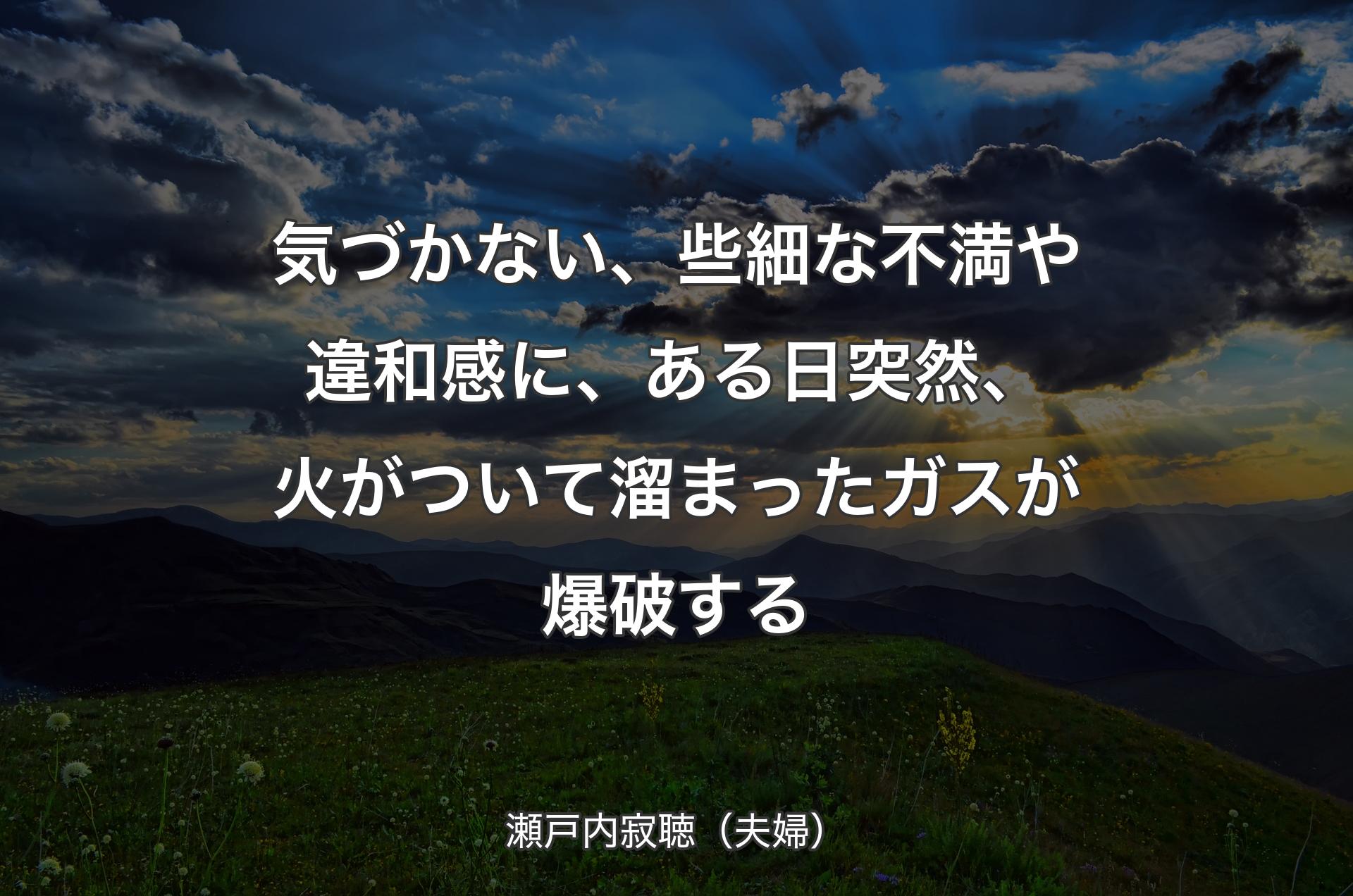 気づかない、些細な不満や違和感に、ある日突然、火がついて溜まったガスが爆破する - 瀬戸内寂聴（夫婦）