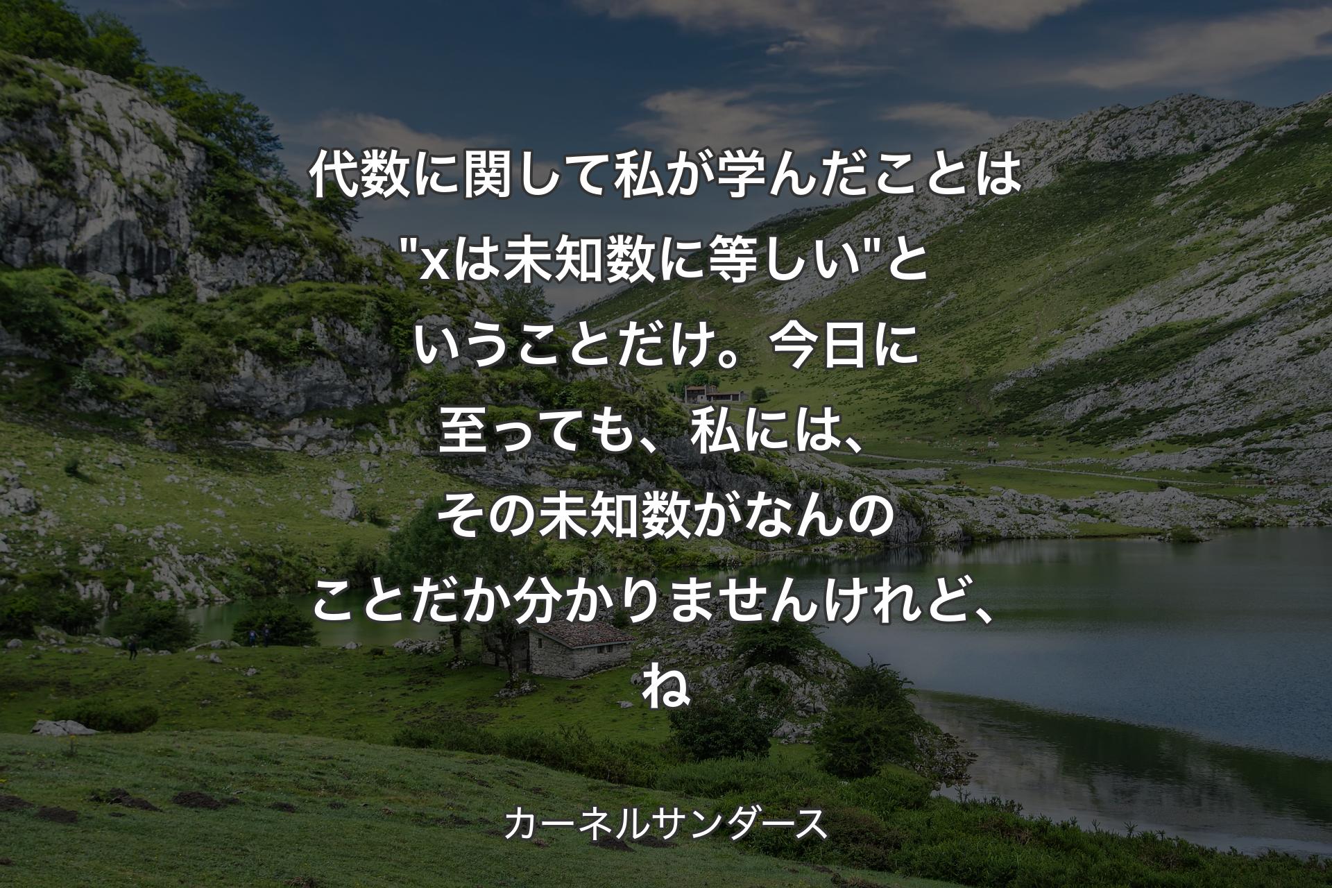 【背景1】代数に関して私が学んだことは "xは未知数に等しい" ということだけ。今日に至っても、私には、その未知数がなんのことだか分かりませんけれど、ね - カーネルサンダース