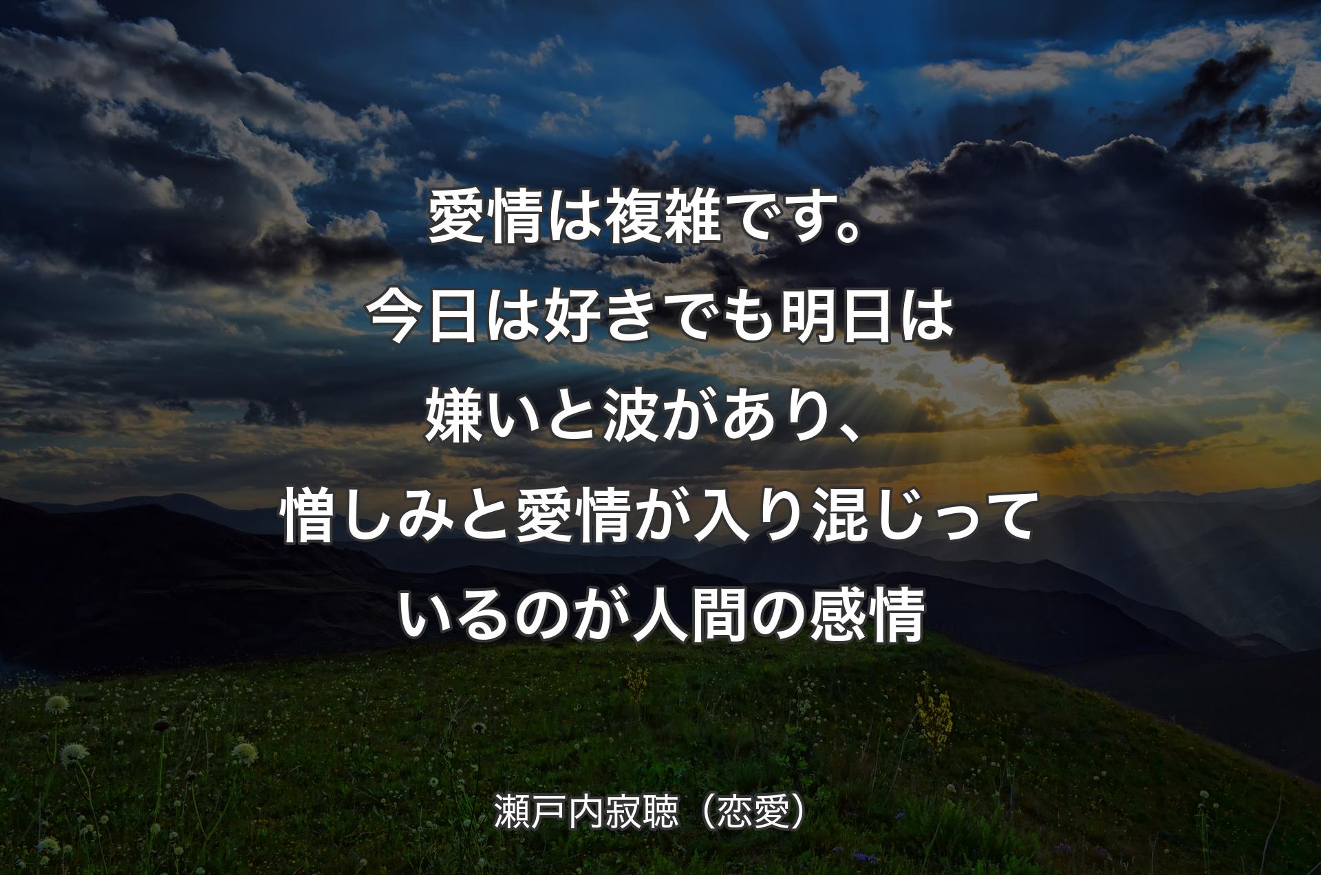 愛情は複雑です。今日は好きでも明日�は嫌いと波があり、憎しみと愛情が入り混じっているのが人間の感情 - 瀬戸内寂聴（恋愛）