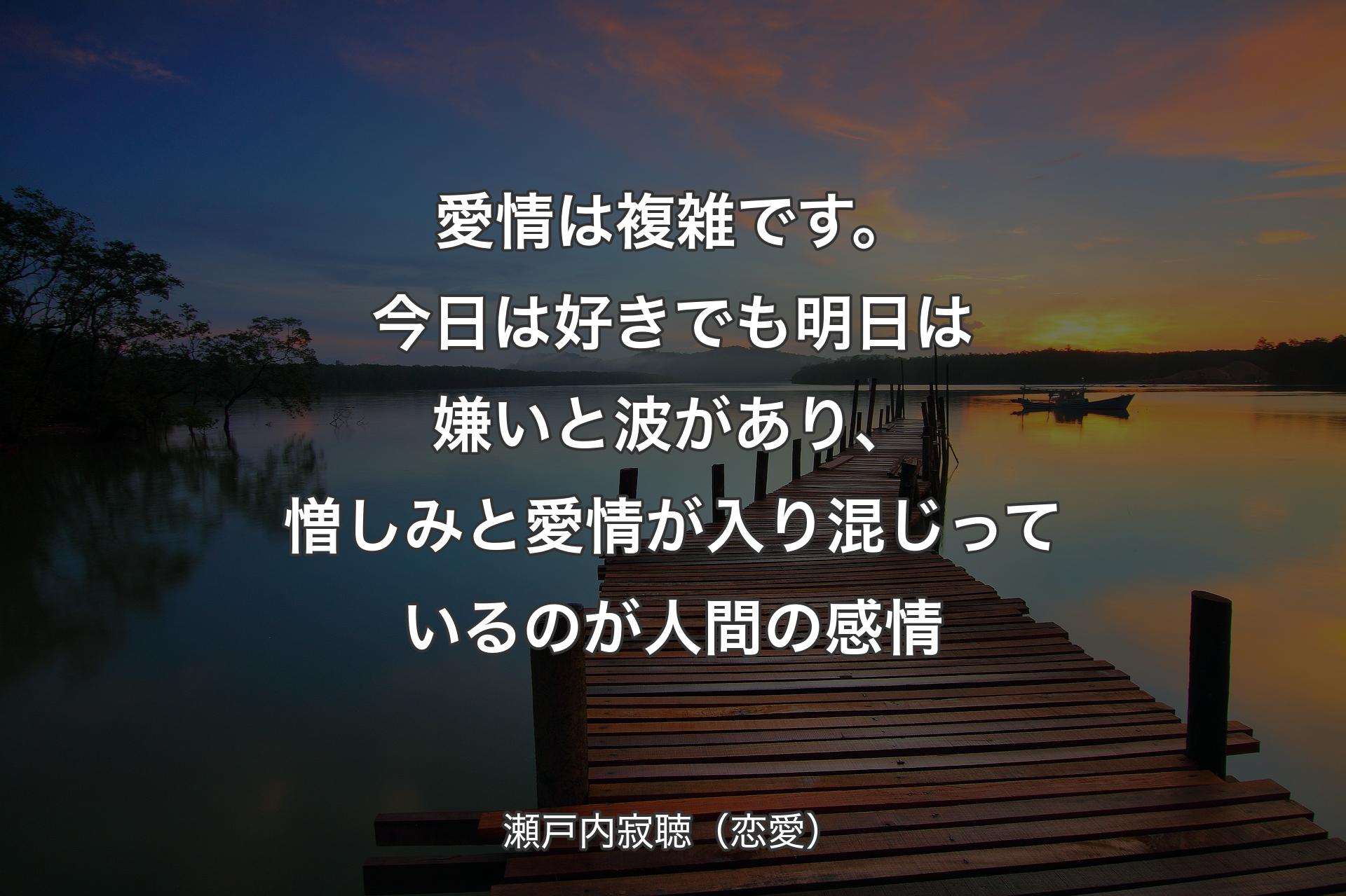 【背景3】愛情は複雑です。今日は好きでも明日は嫌いと波があり、憎しみと愛情が入り混じっているのが人間の感情 - 瀬戸内寂聴（恋愛）