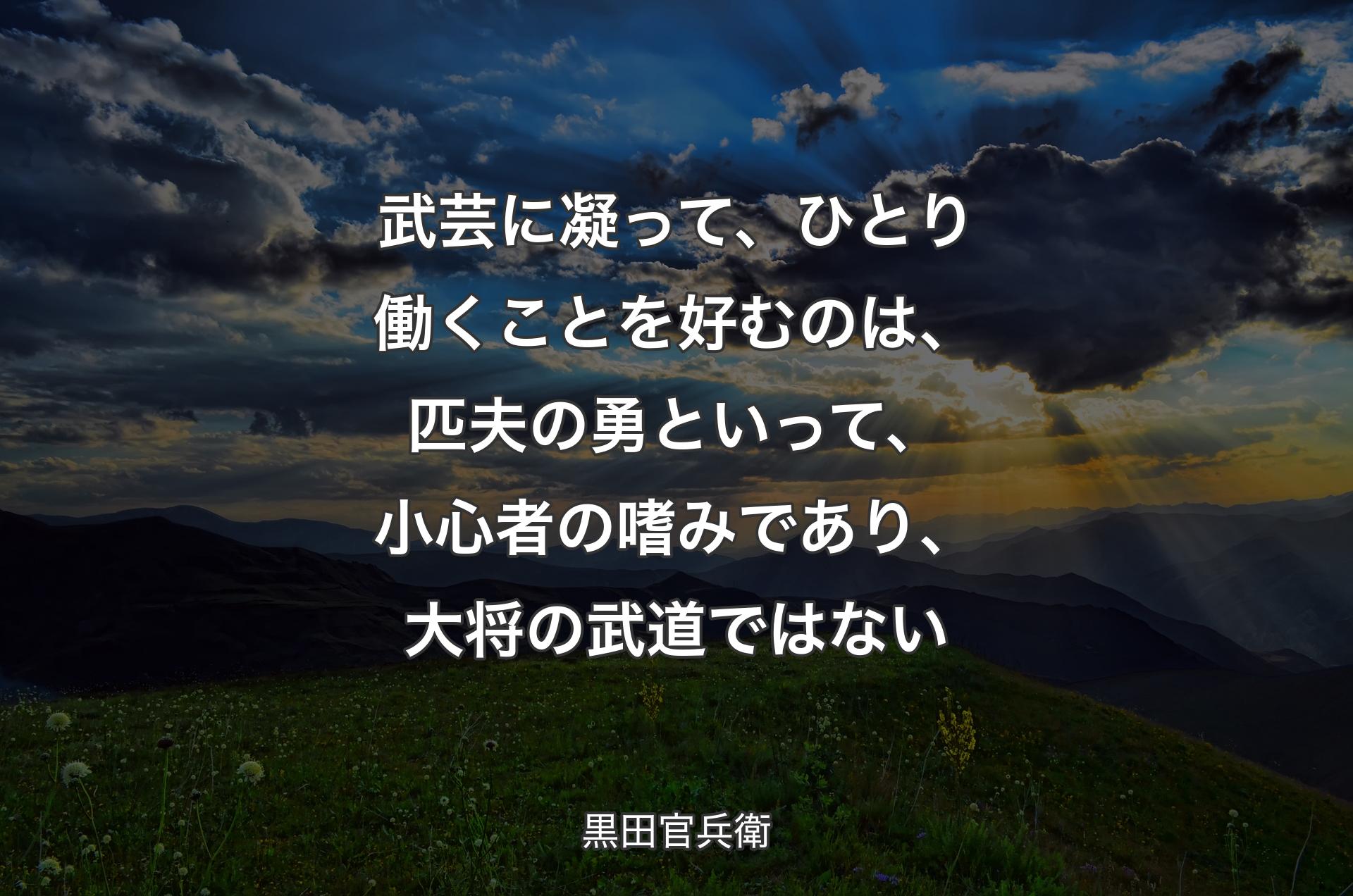 武芸に凝って、ひとり働くことを好むのは、匹夫の勇といって、小心者の嗜みであり、大将の武道ではない - 黒田官兵衛